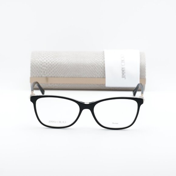 Jimmy Choo JC274 07C5 00 Rectangle 53mm Eyeglasses - Black/Crystal/Gold - Picture 3 of 10